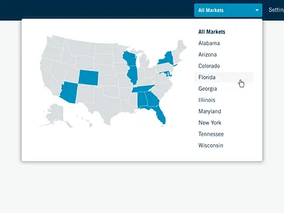 Market Picker Dropdown design dropdown map state picker ui usa