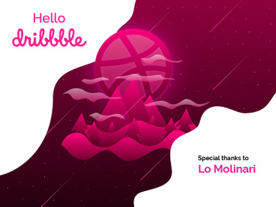 Hello Dribbble! design first shot hello dribbble illustration invite landscape landscape illustration minimal mountain night ui vector web website