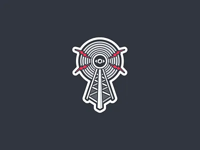 Transmit broadcast cult icon illustration pin badge radio sticker transmission