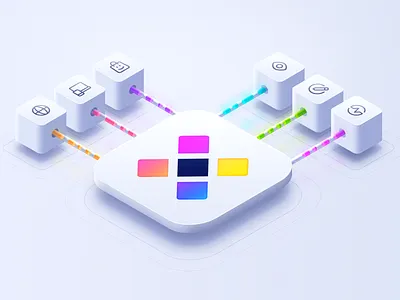 Data Flow Illustration 3d attendify cube data drops flow icons illustration light logo photoshop tt white