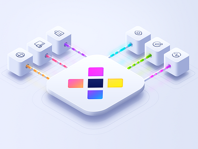 Data Flow Illustration 3d attendify cube data drops flow icons illustration light logo photoshop tt white