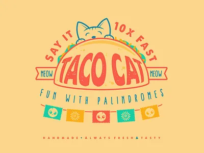 Taco Cat Palindrome cat design illustration kitty muted colors say it fast simple design sticker taco tacocat vector