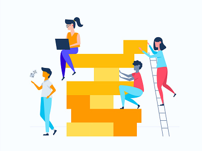 Business Risk Jenga build business chance characters dice games illustration jenga risk small business team