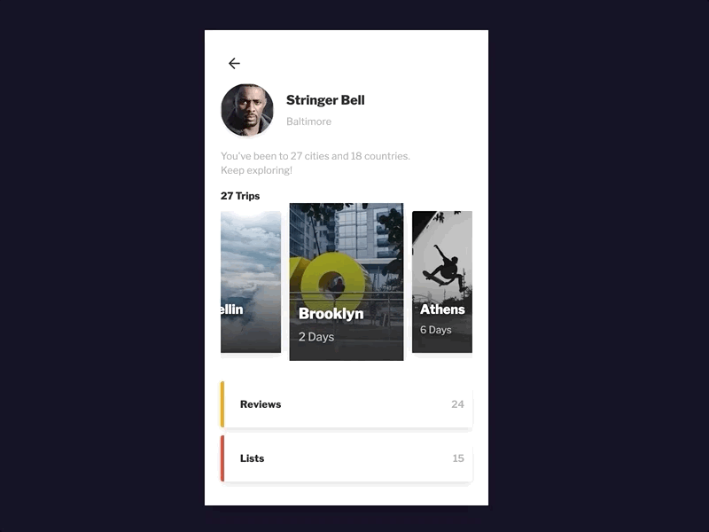 Travel App Profile app card codepen component mobile swipe travel ui ux