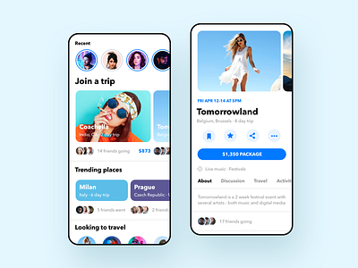 Travel App v2 blue blue and white clean color concept event ios minimal mobile teal travel ui ux white
