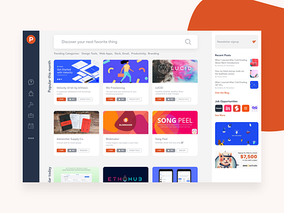 Product Hunt Redesign Concept blog design concept landing page shadowbox side bar side menu side navigation ui ux ux design web app web app design web design website design