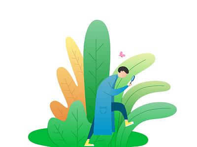 spring art boy butterfly character design illustration information design interface magnifier man people plant spring ui