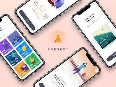 Present - Guided Meditation App illustration agency interface ios 11 iphone x meditate meditation mobile app design pricing plan rest timer ui design ux design