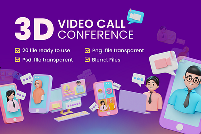 Video Call Conference - 3D Illustration 3d 3d character 3d icon 3d illustration video call video chat video conference video talk