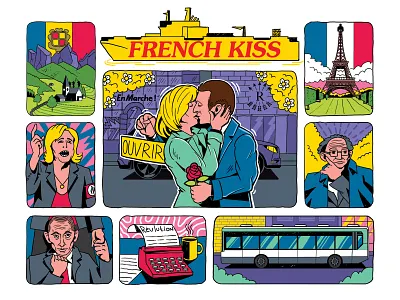 French Kiss label art beer branding cartoon character colorful comic craft design france graphic illustration kiss label paris print sticker typography