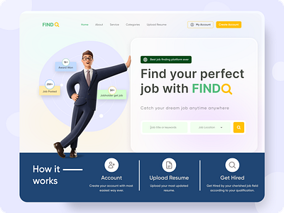 FINDQ || Job Finding Website Hero Exploration clean design finding hero illustration job job search landing page minimal recruitment web web design webpage website