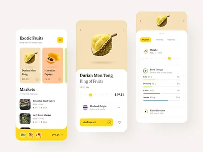 Exotic Fruit Store app calories cards delivery design durian ecommerce food fruit fruit app fruits interface interface design ios nutrition shop store typography ui ux