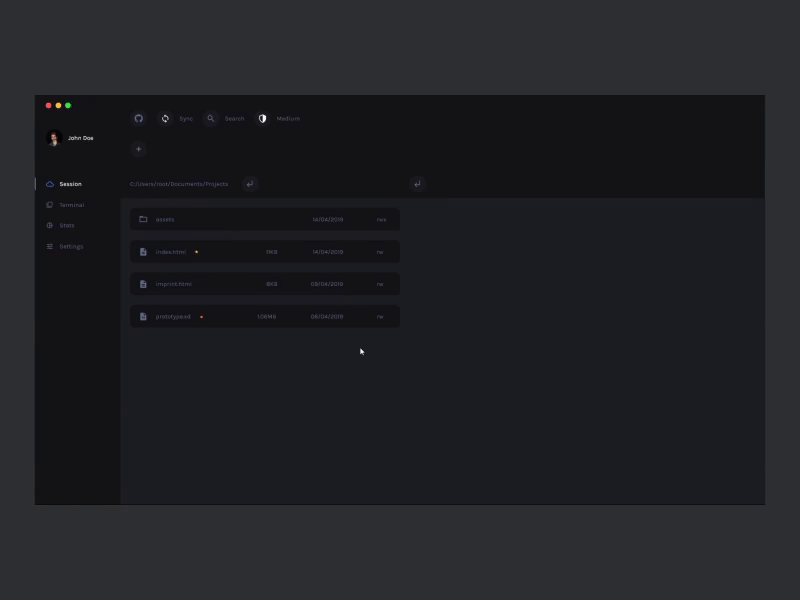 FTP client app concept animation app clean client concept dark flat ftp prototype ui ux