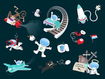 Outer space astronaut floating galaxy illustration illustrator rocket rollercoaster space space cat universe vector zero gravity