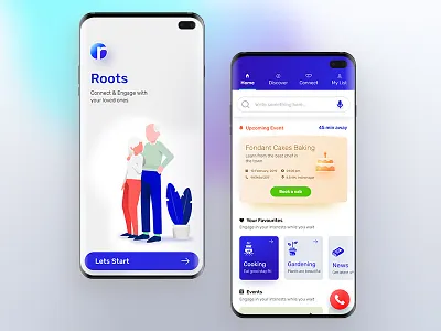 Roots Mobile app application branding connect design engage icon illustration interaction love ones mobile old age roots ui ux