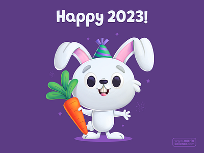 Happy 2023! 2023 bunny carrot cartoon character children conejo cute festive illustration kids mexico new year procreate rabbit