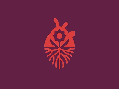 Heart flower heart logo plant roots sign