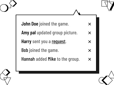 Notifications Design affinitydesigner black and white daily 100 daily 100 challenge dailyui dailyui049 design flat game madeinaffinity minimal notifications ui uidesign webdesign
