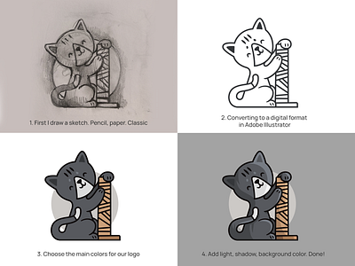 Creating a cute cat brand branding cartoon cat character cute design elegant graphic design illustration lesson logo logo design logotype mark mascot modern pet sign tutorial