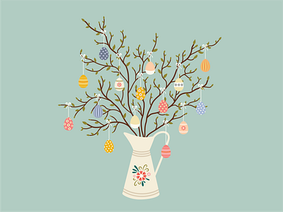 Happy Easter decoration digital illustration easter easter eggs easter tree eggs floral flowers happy easter holiday illustration spring vector