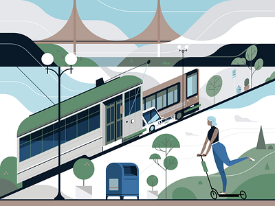 Postcard 6 hex codes character design girl illustration illustrator san francisco sf trolley vector