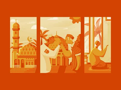 Ramadan Kareem 1440H character fast flat flat design illustration mosque orange pray puasa ramadan ramadan kareem