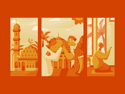 Ramadan Kareem 1440H character fast flat flat design illustration mosque orange pray puasa ramadan ramadan kareem
