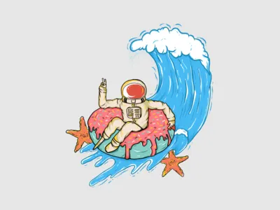 I Need Vacation To astronaut beach charakter design digitalart draw flat design funny illustration graphic illustration logo sea tshirt design vector wacom wave