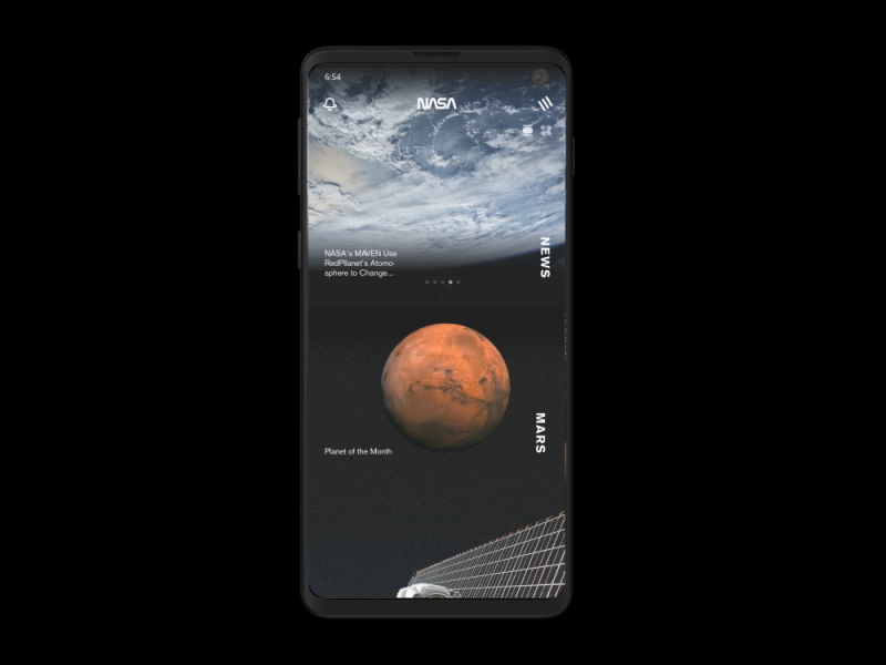 NASA App_ Redesign animation app behance design earth galaxy galaxy s10 gui interaction mars moon nasa protopie samsung sketch space ui uidesign universe ux