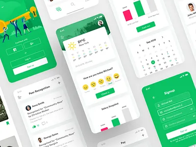 Employee Engagement App Design app app design application application design clean clean app design employee engagement employees figma green interaction design ios iphone simpe ui uiux user experience user inteface ux