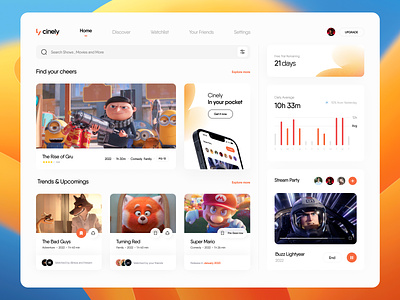 Cinely :: Animation Dashboard app chart clean concept dashboard design kids minimal movie ui ux