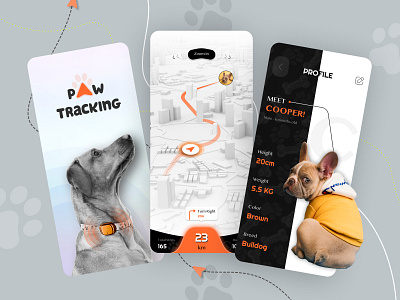 Paw Tracking App- GPS Smart Collar app app design app ui cat design dog gps mobile mobile app pet pet tracking tracker tracking tracking app ui ui design