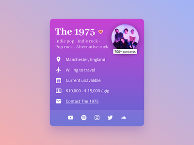 Artist profile card adobexd card design figma gradient ios ui