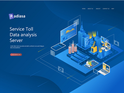Flat Isometric Design City Of Computer Server banner character design flat design home page illustrate illustration isometric landing page modern tecnology ui ux vector web design