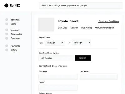 Rent Anything Wireframe backend black black white dashboard design rent rent a car rent car rental ui