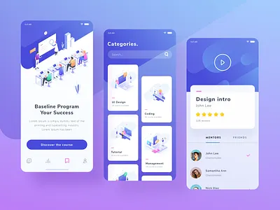 Exploration for Course Mobile App colorful course design gradient illustration isometric mobile app people study ui ux vector
