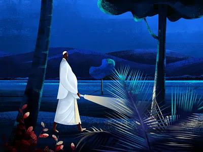 Usthad blue character kerala light man midnight moon morning night plant sadow sky torch tree village walk