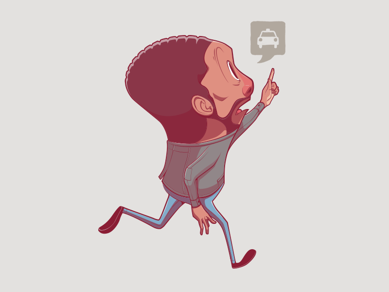 Running late character cool green grey red run taxt