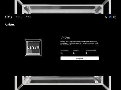 Link3 - Web3 Native Events Profile - Unbox NFT Animation animation bitcoin blockchain box btc crypto cube design event minimal minimalist nft ui web web3 website