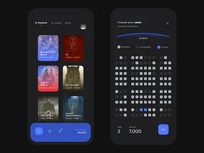 Cinema Ticket App cinema app dark theme iphonex movie app ticket booking uiux