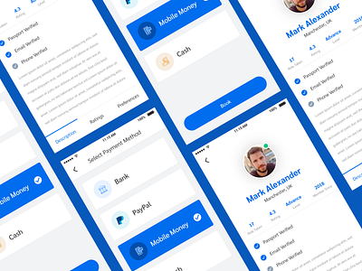 User Profile, Payment Method Screen - Trip App app app design app designer booking app ios app mobile app payment screen profile screen travel app ui design ux design ui designer ux designer