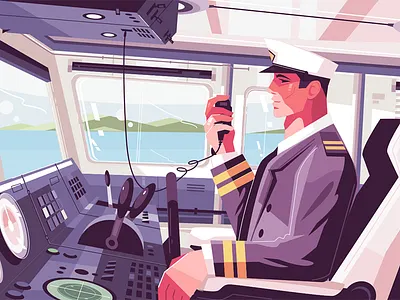Captain's cabin on ship cabin captain character flat illustration kit8 ship vector