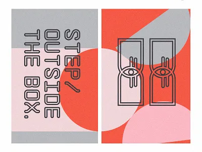 Think Outside the Box abstract box circle color eyes half circle line pink poster red shapes square think typography vertical