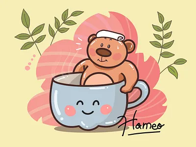 Cute summer bear doodle art illustrator