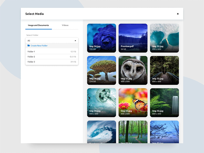 Remote Media Bundle - Select Media admin dashboard administration adobe xd files images manage media select upload ux ui