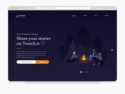 Campfire stories landing page art brand branding design direction illustration landing page typography ui ui design ux vector web design webdesign website