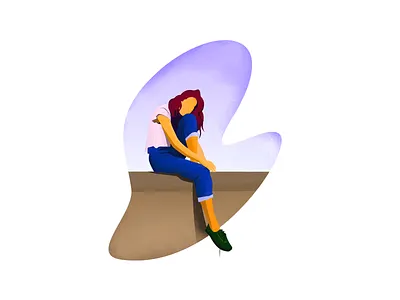 A girl on the wall art banner character design fashion flat girl graphic illustration life light noise summer ui vector