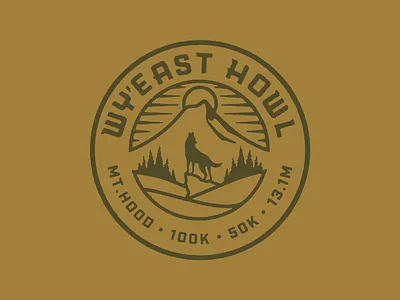 Wy'East Howl 2 badge illustration logo oregon patch run running sun texture trail tree