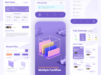 Team & Facility management app app calendar clean facilty file folder management minimal mobile profile setting splash screen task ui ux