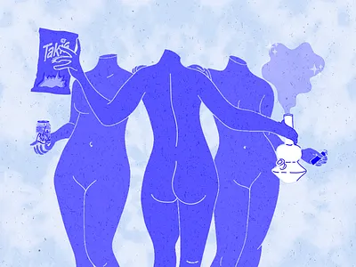 The Three Graces blue bodies bong color drawing illustration la croix snacks tie dye vector weed women